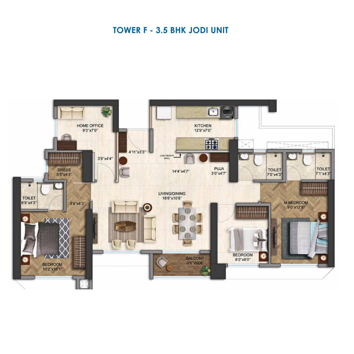 Runwal-Enchanted-Floor-Plans-Tower-F-3.5-BHK-Jodi-Unit