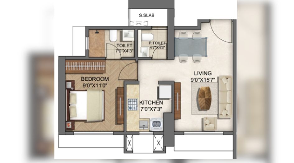 Runwal-Enchanted-Tower-D-1BHK-Unit-Plan