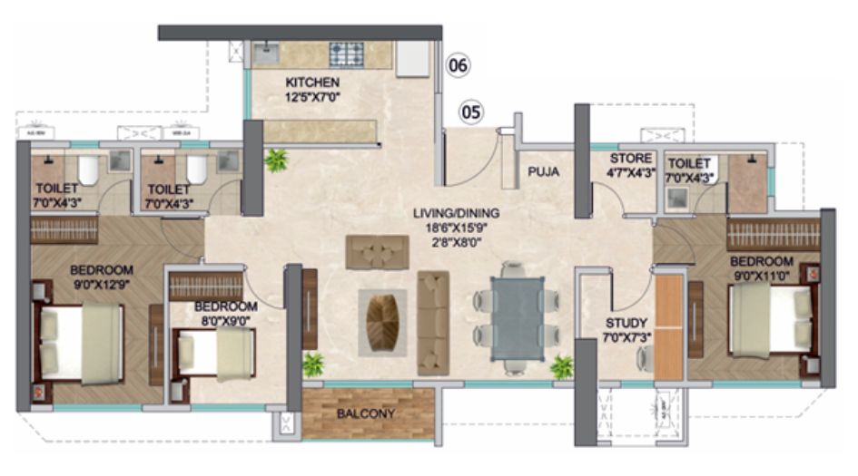 Runwal-Enchanted-Tower-D-3.5-BHK-Jodi-Plan