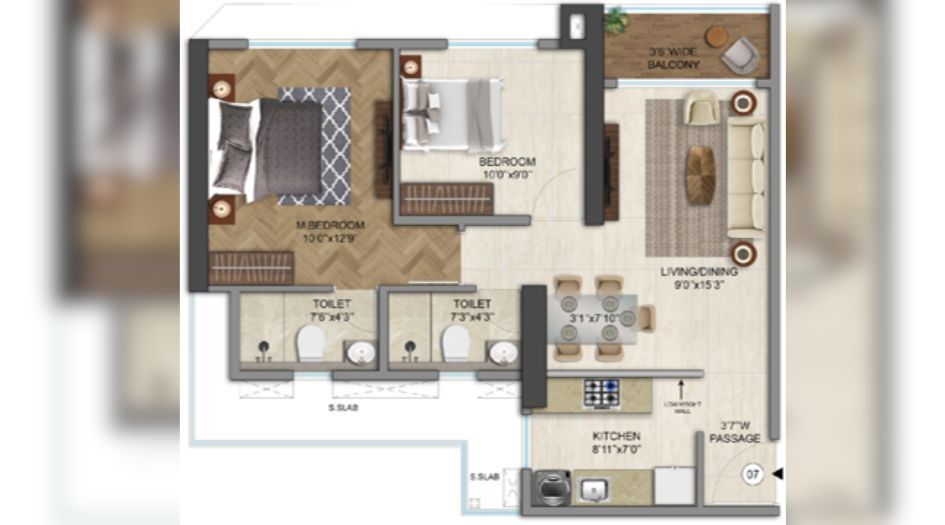 Runwal-Enchanted-Tower-E-2BHK-Unit-Plan